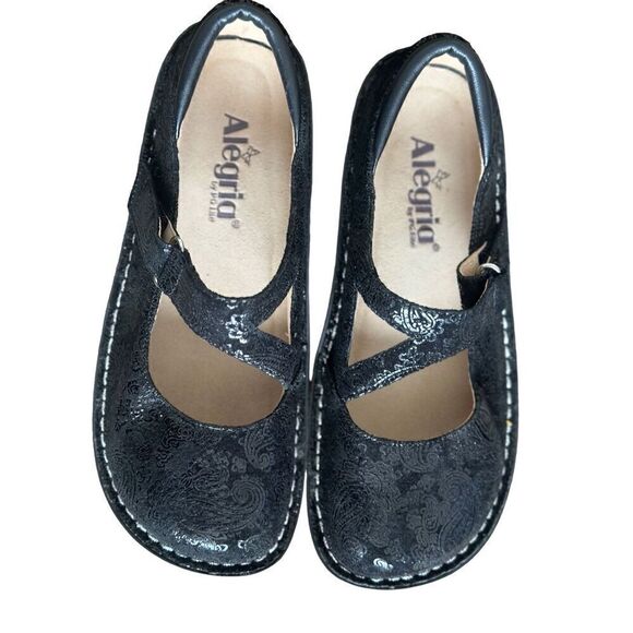 Alegria Dayna Black Paisley Mary Jane Shoes Size 37 WIDE. US Size 7 - 7 1/2 WIDE - Picture 1 of 11